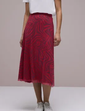 Midi-Rock aus Mesh mit Grafikprint female Rot