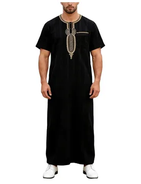 Men's Muslim Robe Islamic Arabian Short Sleeve Embroidery Jubba Thobe Arabic Ethnic Style Kaftan Islam Clothing Men Caftan Abaya - Aliexpress - FashionsVida