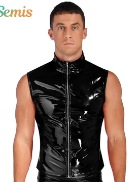 Mens Glossy Patent Leather Crop Tops Patent Leather Stand Collar Vest Top Clubwear Zipper Sleeveless Jacket Gothic Punk Clubwear - Aliexpress - FashionsVida