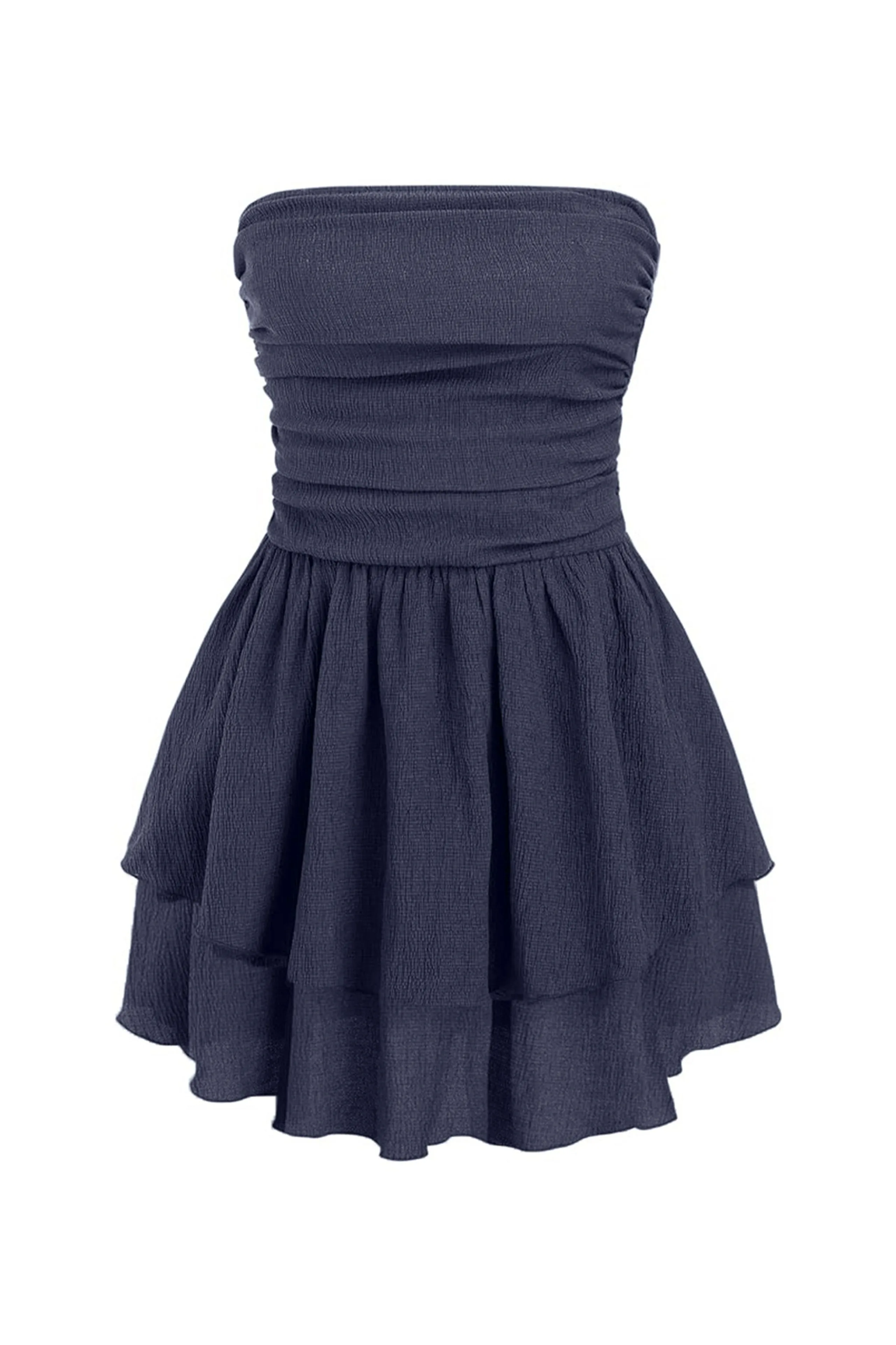Womens Strapless Textured Ruffle Mini Dress - Navy - Hiccup - FashionsVida