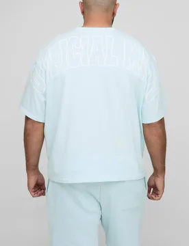 Herren Plus Offizielles Herren Kontrastnaht Übergroßes Kastenförmiges Oberteil & Entspannte Jersey Kurze Hose Set Light Blue Größe 3XL - boohooMAN - FashionsVida