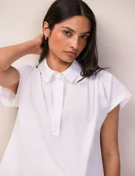 Poplin Gathered Relaxed Cap Sleeve Shirt White female