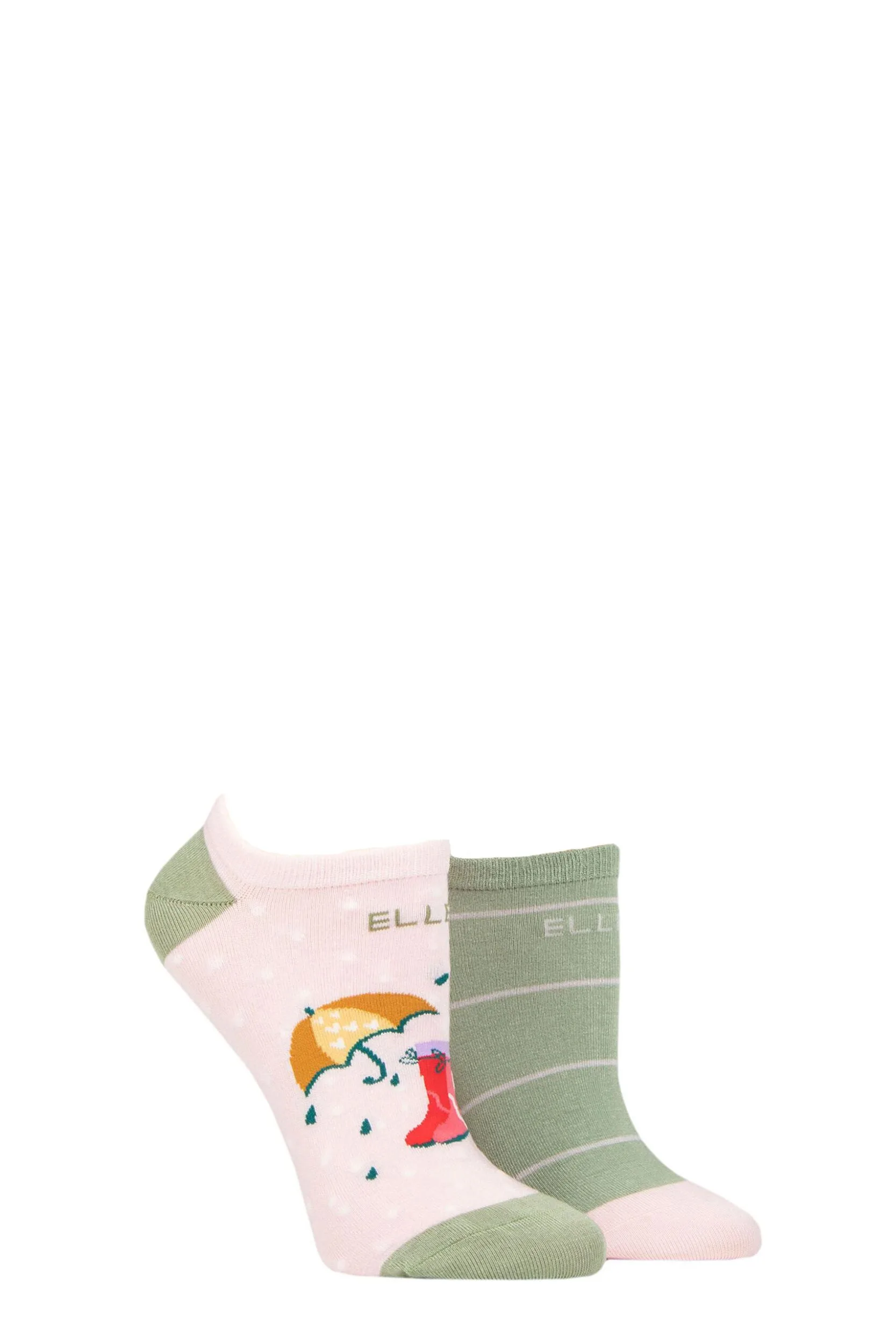 Women's 2 Pair Plain, Patterned and Striped Bamboo No Show Socks Meadow Patterned 4-8 - Multi Coloured - Size: Small - ELLE - FashionsVida