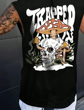 Camiseta de tirantes de hombre talla grande de verano, estilo casual de la cultura callejera estadounidense, subcultura retro, estampado de plantas y - Shein - FashionsVida