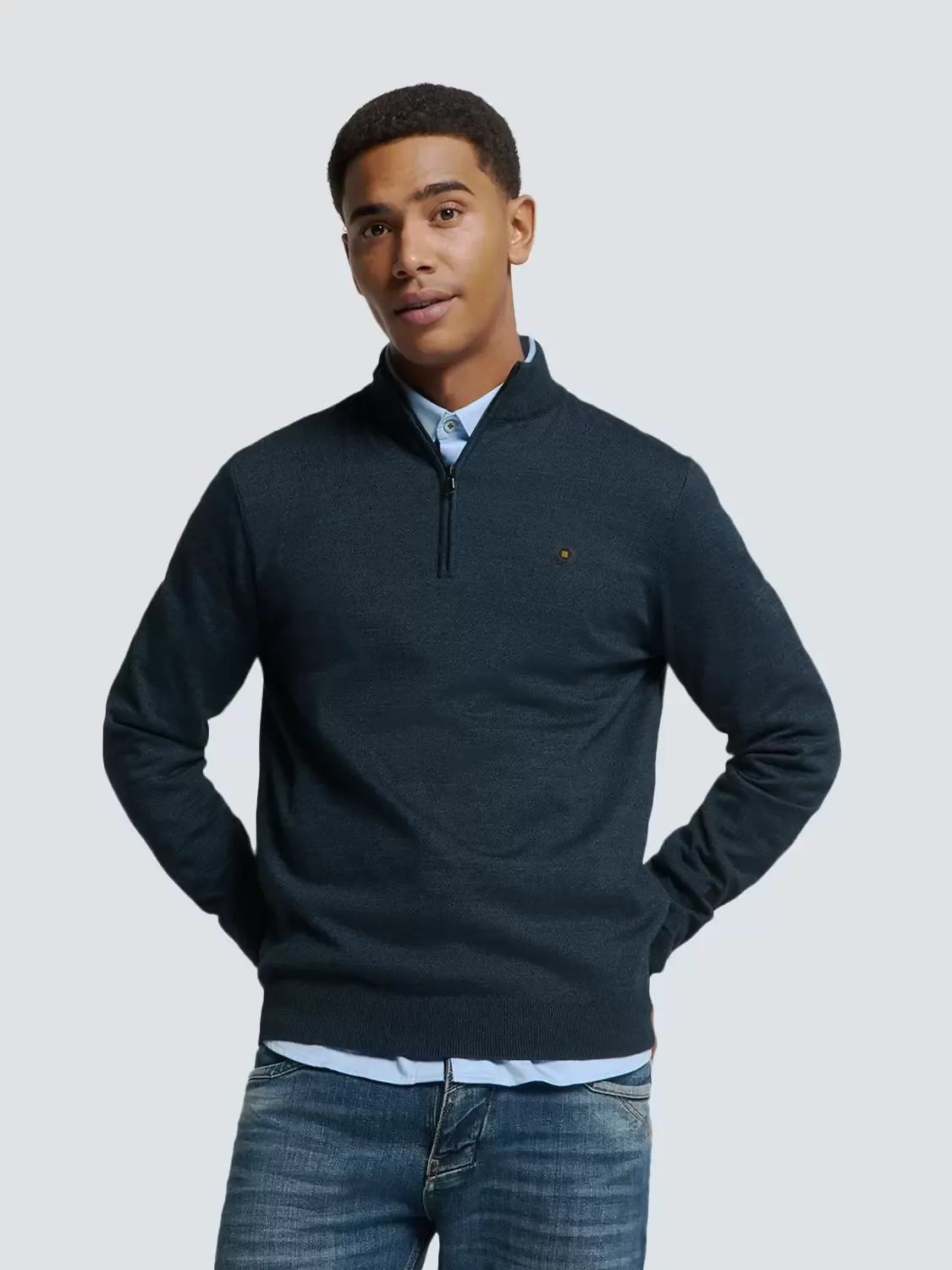 Pullover Half Zip 2 Coloured Melang male - XL - FashionsVida