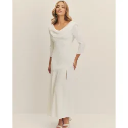 Vestido midi de novia con escote drapeado en gasa