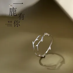 Versatile S925 Silver Branch Ring Women's Simple Adjustable