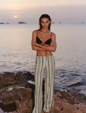 Pantaloni A Righe Con Paillette