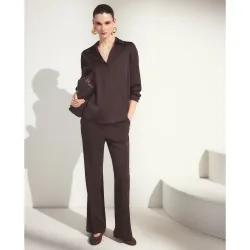 Blusa de mujer en satén liso con manga larga