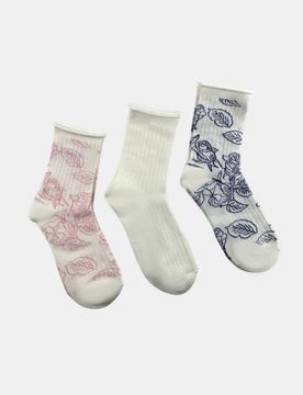 Set di calzini alti con motivo floreale 3 pack - bianco