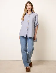 Gold Shell Button Front Stripe Shirt - S/M / DENIM - female