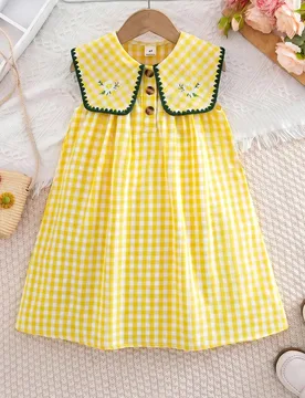 Vestido con cuello de volantes, mangas de pétalos y bordado floral de estilo pastoril para niña, apto para múltiples temporadas - Shein - FashionsVida
