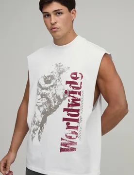 Men's Oversized Western Print Tank White Size Small White S - boohooMAN - FashionsVida