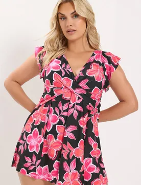 Women's Floral Swimdress in Black Size: 20 - Black - Size: 20 - Yours - FashionsVida