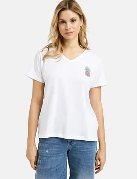 T-hirt w v-neck, 1/4 leeve female - S - FashionsVida