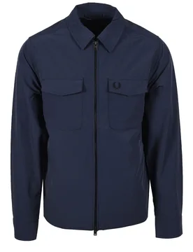 Mens Zip Through Overshirt Dark Airforce - Blue Cotton - Size Large - Fred perry - FashionsVida
