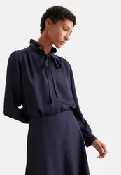 Schluppenbluse mit Rüschendetail aus Acetat Blau 40