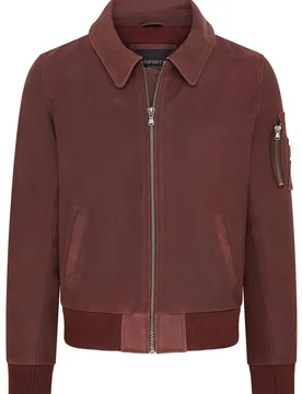 Mens Burgundy A2 Cowhide Bomber Jacket-Eura - Size Large - Infinity Leather - FashionsVida
