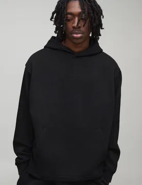 Mens Basic Bm Signature Oversized Hoodie - Black Cotton - Size X-Small - boohooMAN - FashionsVida