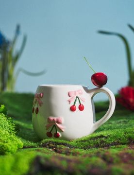 Tazza con motivo di ciliegie - giallo