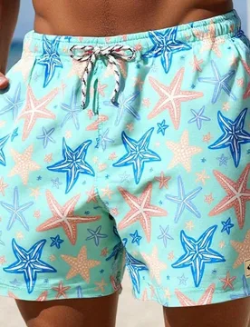 Pantalones cortos de playa para hombre de talla grande con estampado de estrella de mar y cintura con cordón, para vacaciones - Shein - FashionsVida