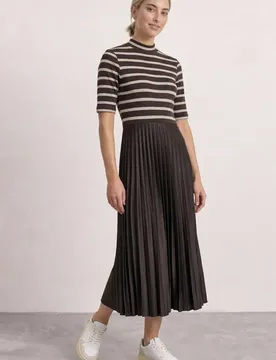Midikleid mit Plisséerock und Streifen female Braun