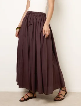 Gathered Panel Maxi Skirt - M/L / CHOCOLATE - female - Blue Vanilla - FashionsVida