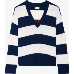 Zadig & Voltaire - Jersey de mujer de mangas largas con alas en intarsia y pico a rayas