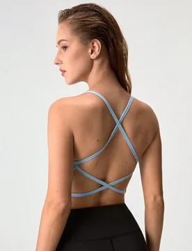 Pieza Sujetador deportivo sin costuras de punto acanalado sexy para mujer, sin aros, con tirantes cruzados y espalda descubierta para el verano - Shein - FashionsVida
