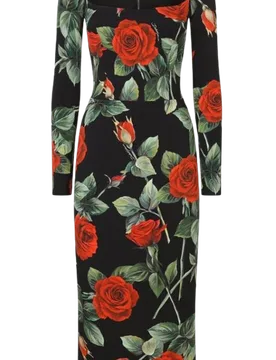 Rose Print Bodycon Dress - Dolce & Gabbana - FashionsVida