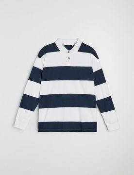 Polo in cotone a righe - blu scuro