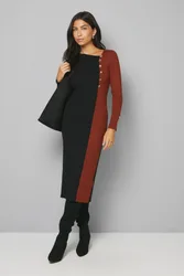 Womens Colour Block Asymmetric Knitted Dress - Black Viscose - Size Small