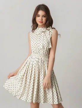 Set de 2 piezas para niñas adolescentes: Parte superior sin mangas con lunares y moño + Falda línea A con estampado de lunares, elegante conjunto d - Shein - FashionsVida