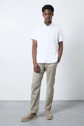 Men's Pale Grey Cotton Linen Slim Fit Trousers Size: 32S - Pale Grey - Size: 32S