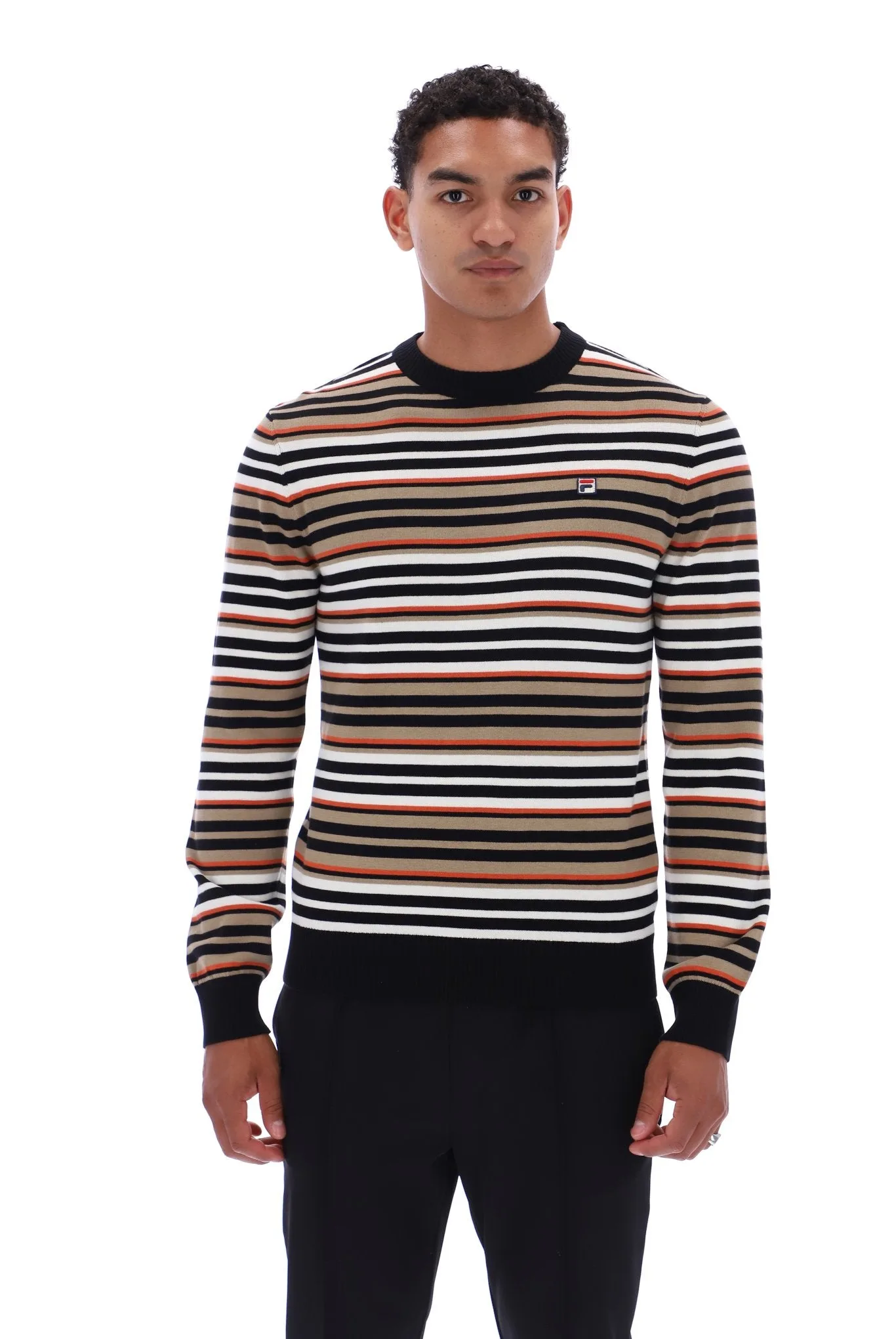 Black/ Gardenia/Burnt Orche/ Chincilla Elias Knitted Stripe Crew - XS - FILA - FashionsVida