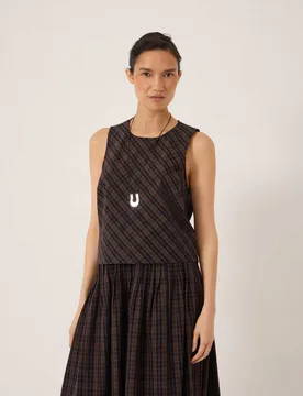 Pure Cotton Checked Shell Top Brown Mix female - hush - FashionsVida