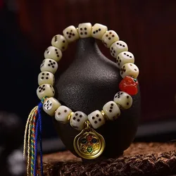 Natural camel bone carved dice bracelet, single-loop Tibetan- vintage unisex ethnic-style cultural accessory