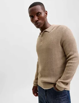 Cotton Blend Textured Polo Shirt Beige male - Jack & jones - FashionsVida