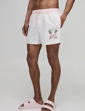 Men's Placement Print Ombre Short Length Swim Short Baby Pink Size X-Large Baby Pink XL - boohooMAN - FashionsVida
