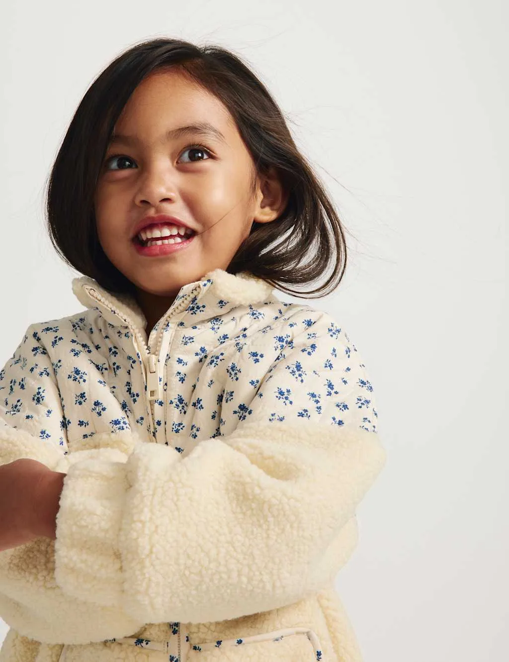 Floral Borg Jacket (2-8 Yrs) Light Cream female - M&S - FashionsVida