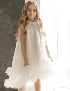 Vestido de graduación con moño blanco, elegante vestido de gala con cola de tul estilo princesa, adecuado para fiestas de cumpleaños de niñas jóv - Shein - FashionsVida