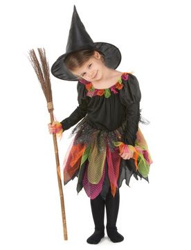 Mädchen Hexenkostüm Halloween schwarz-bunt - female