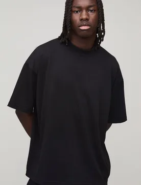 Mens Basic Oversized Extended Neck T-Shirt - Black Cotton - Size Large - boohooMAN - FashionsVida