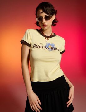 T-shirt in cotone con scritta Puerto Rico - yellow jeans