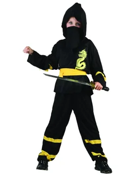 Ninja Kinderkostüm Drachen-Krieger schwarz-gelb - KARNEVAL-MEGASTORE - FashionsVida