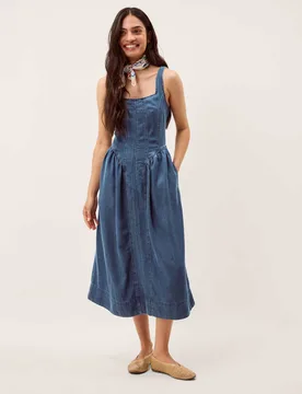Denim Square Neck Midi Skate Dress Blue Denim female - Monsoon - FashionsVida