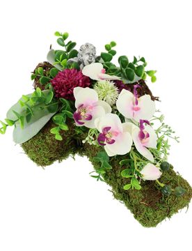 Grabgesteck "Mooskreuz mit Orchideen" gruen