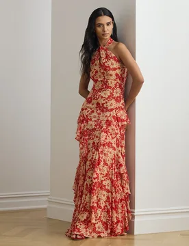 Vestido largo estampado con cuello halter - Lauren Ralph Lauren - FashionsVida