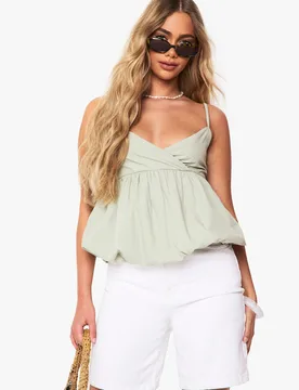 Womens Puffball Poplin Cami - Green - Size 8 Uk - Boohoo - FashionsVida