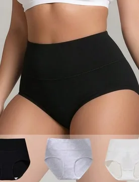 Piezas Bragas de mujer de cintura alta, ropa interior cómoda y suave de algodón, ropa interior sin costuras que controla el abdomen - Shein - FashionsVida